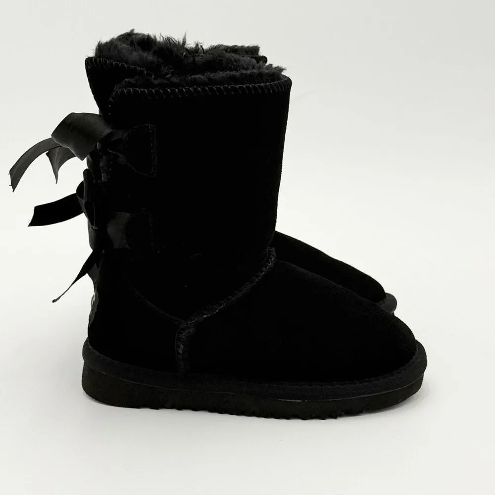 UGG Black Bailey Bow Sheepskin Winter Boots - Little Kids US Size